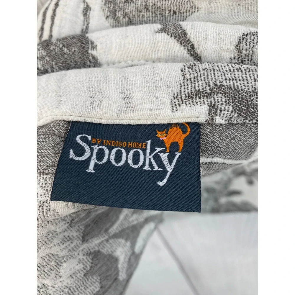 Indigo Home Throw Blanket 50x60 Spooky Skull Floral Toile Grey White Halloween